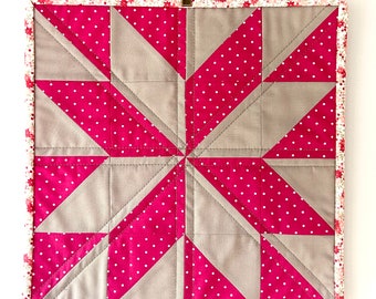 Eight-Point Star Pink & Taupe Quilt,  Wall Art piece, Barn Quilt, Handmade