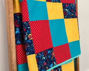 Mexican Floral Quilt, Jewel toned Accent Quilt, Baby Blanket, Lap Quilt, baby shower gift