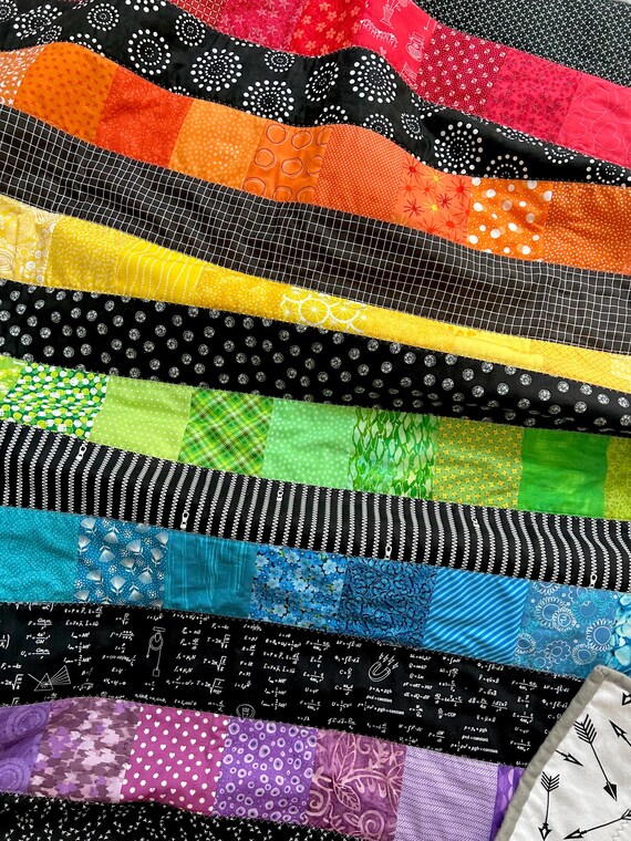 Colorful Striped Cotton Baby Quilt, High Contrast Tummy Time Blanket, colorful home accent, perfect for all ages!