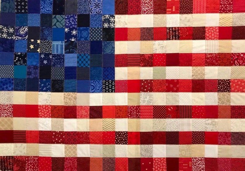 Made-to-order American Patchwork Flag Quilt, Patriotic blanket, American flag decor, red white and blue, stars and stripes, Americana image 3