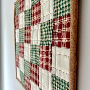 Patchwork Plaid Country Christmas Quilt Wall Art piece, table topper, Handmade