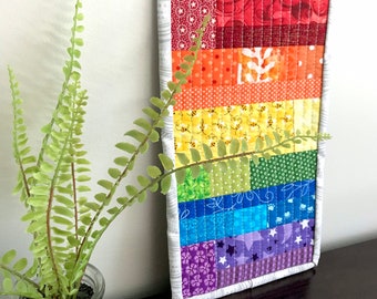Colorful and Modern Scrappy Rainbow Quilted Wall Art