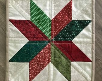 Eight-Point Star Country Christmas Quilt Wall Art piece Handmade