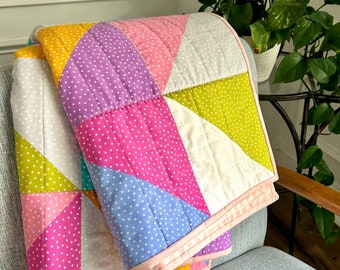 Colorful Pastel Half Square Triangle Lap Quilt - Modern Colorful Wall Hanging, toddler or baby blanket, children's gift, home accent