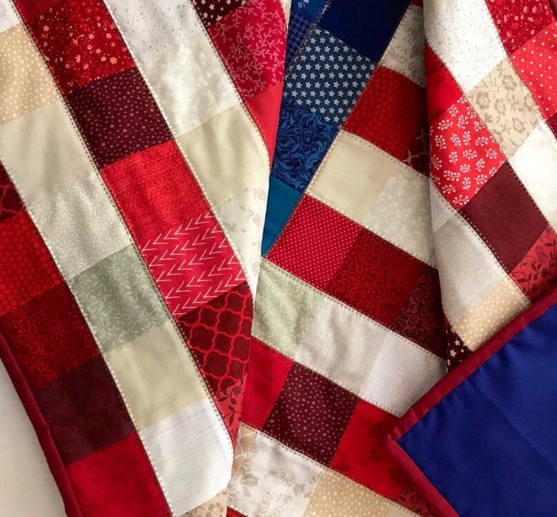 Made-to-order American Patchwork Flag Quilt, Patriotic blanket, American flag decor, red white and blue, stars and stripes, Americana image 8