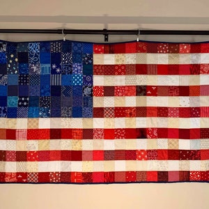 Made-to-order American Patchwork Flag Quilt, Patriotic blanket, American flag decor, red white and blue, stars and stripes, Americana image 4