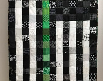 Ready-to-ship American Patchwork Thin Green Line Flag Quilt, Patriotic wall art, Army, Marines, Air Force, Border Patrol