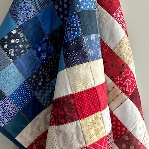 Made-to-order American Patchwork Flag Quilt, Patriotic blanket, American flag decor, red white and blue, stars and stripes, Americana
