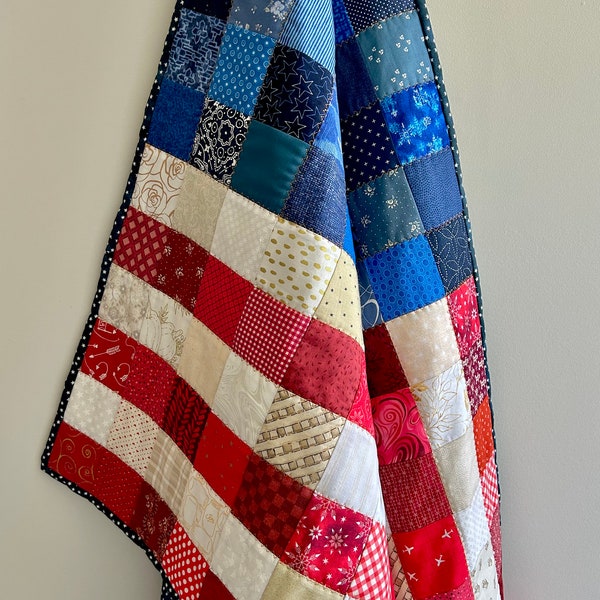 Ready To Ship American Patchwork Flag Quilt, Patriotic blanket, American flag decor, red white and blue, stars and stripes, Americana