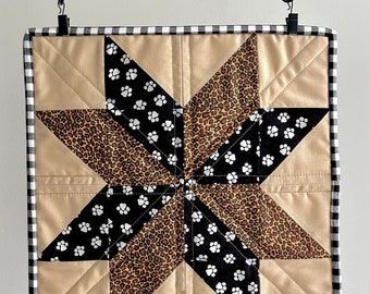 Eight-Point Star Animal and Paw Print Quilt Wall Art piece Handmade