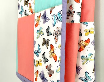 Colorful Butterflies and Pastels Baby Blanket, Lap Quilt, baby shower gift, springtime, summertime