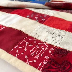 Made-to-order American Patchwork Flag Quilt, Patriotic blanket, American flag decor, red white and blue, stars and stripes, Americana image 9