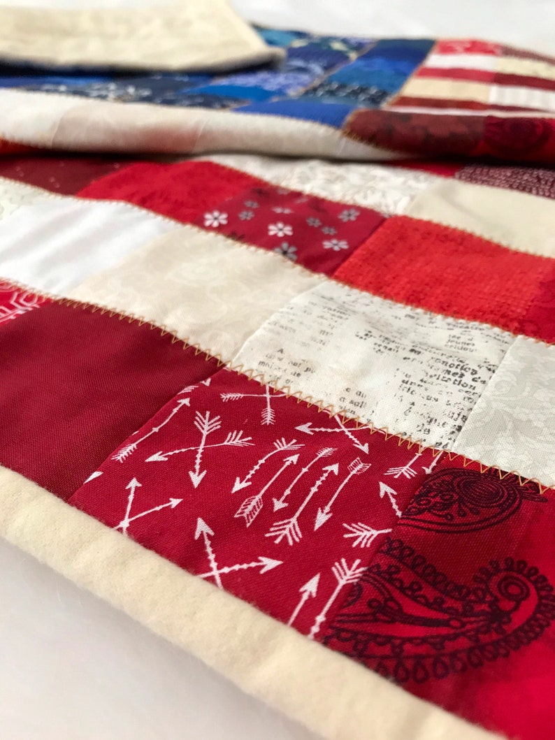 Made-to-order American Patchwork Flag Quilt, Patriotic blanket, American flag decor, red white and blue, stars and stripes, Americana image 9
