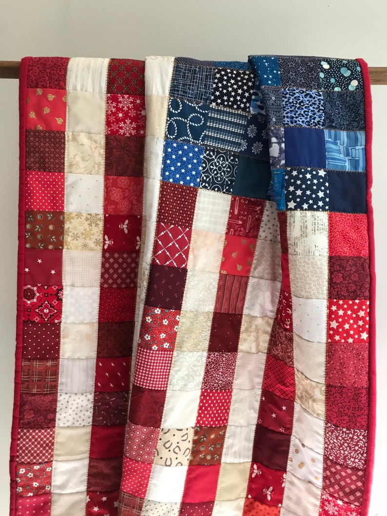 Made-to-order American Patchwork Flag Quilt, Patriotic blanket, American flag decor, red white and blue, stars and stripes, Americana image 1