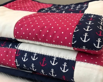 Navy and Pink Nautical Anchors baby blanket, lap quilt, accent quilt.  Makes a perfect for toddler or baby blanket!