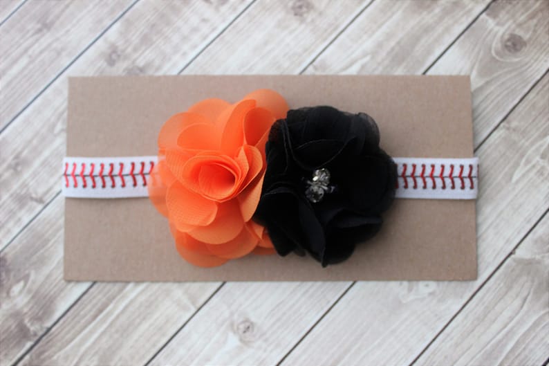 Giants inspired baby headband Baltimore Orioles baby orange and black baseball bow San Francisco Giants baby gift