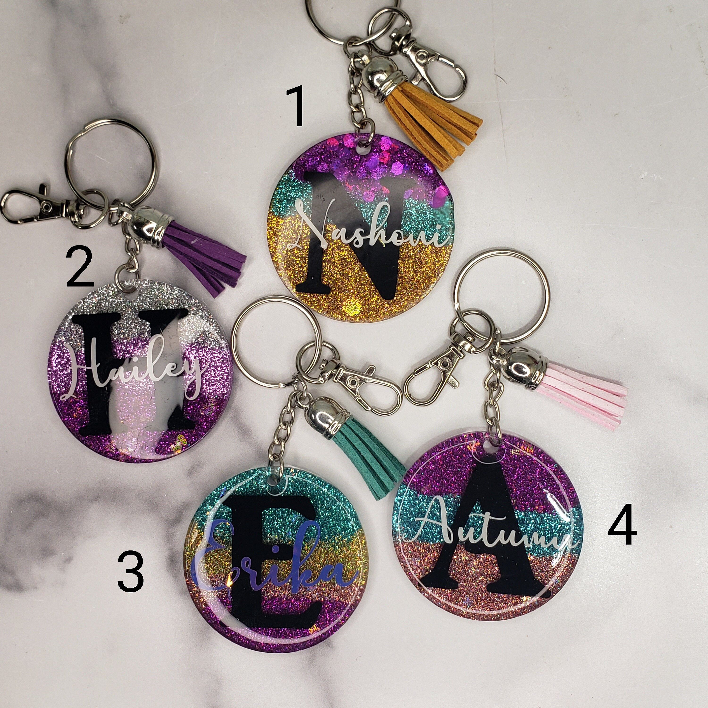 GlitteredDaisy Monogram Keychain, Glitter Mandala Keychain, Initial Keychain, Acrylic Keychain, Epoxy Resin Keychain, Glitter Keychain, Pink Glitter