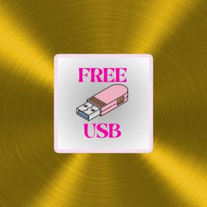 May include: A white square with pink text that says "FREE USB" and a pink USB drive illustration.