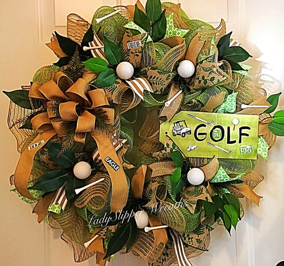 Golf Wreath Deco Mesh Wreath Golf Decor Green and Tan Etsy