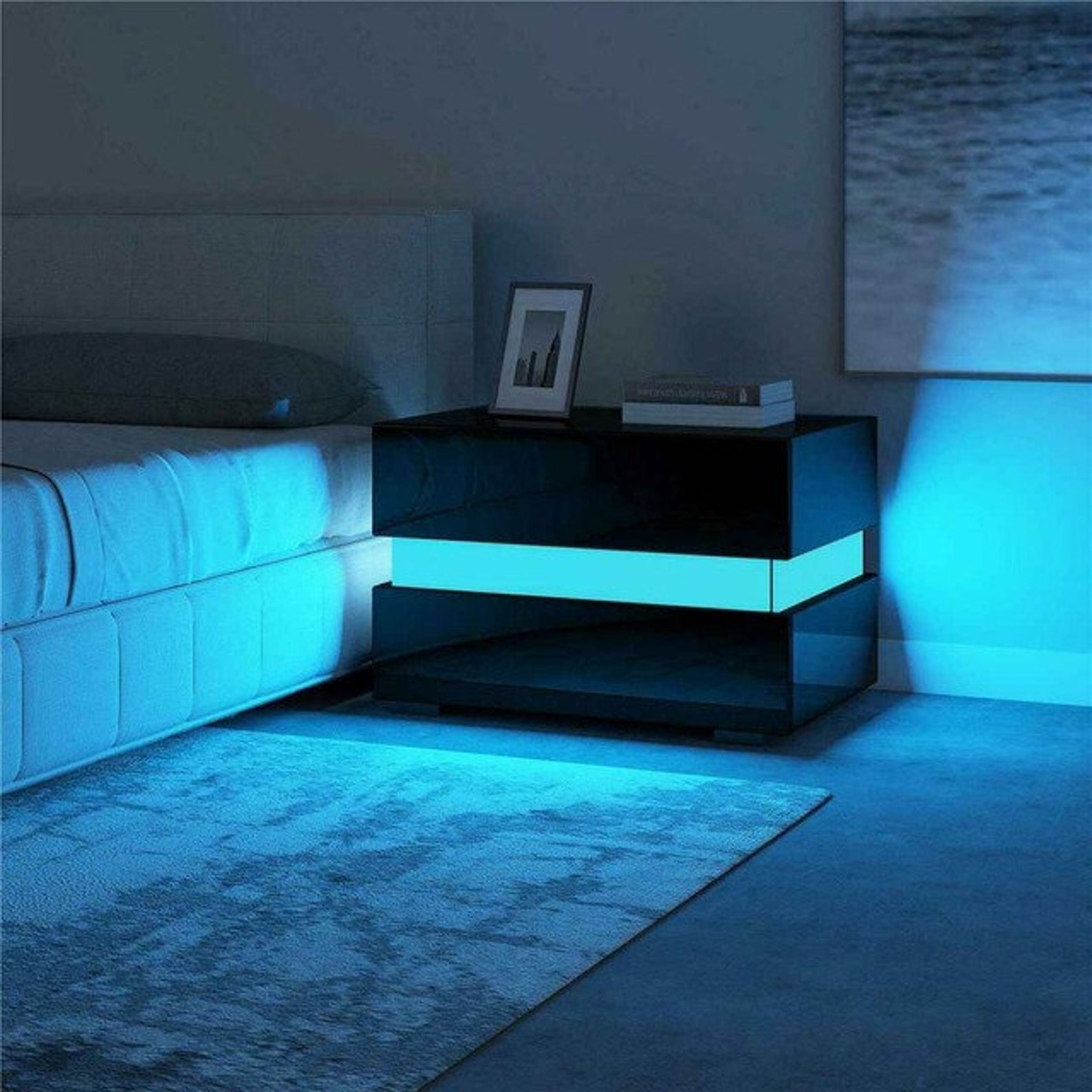 GLOWING Bedside table LED modern gamer furniture black or Etsy