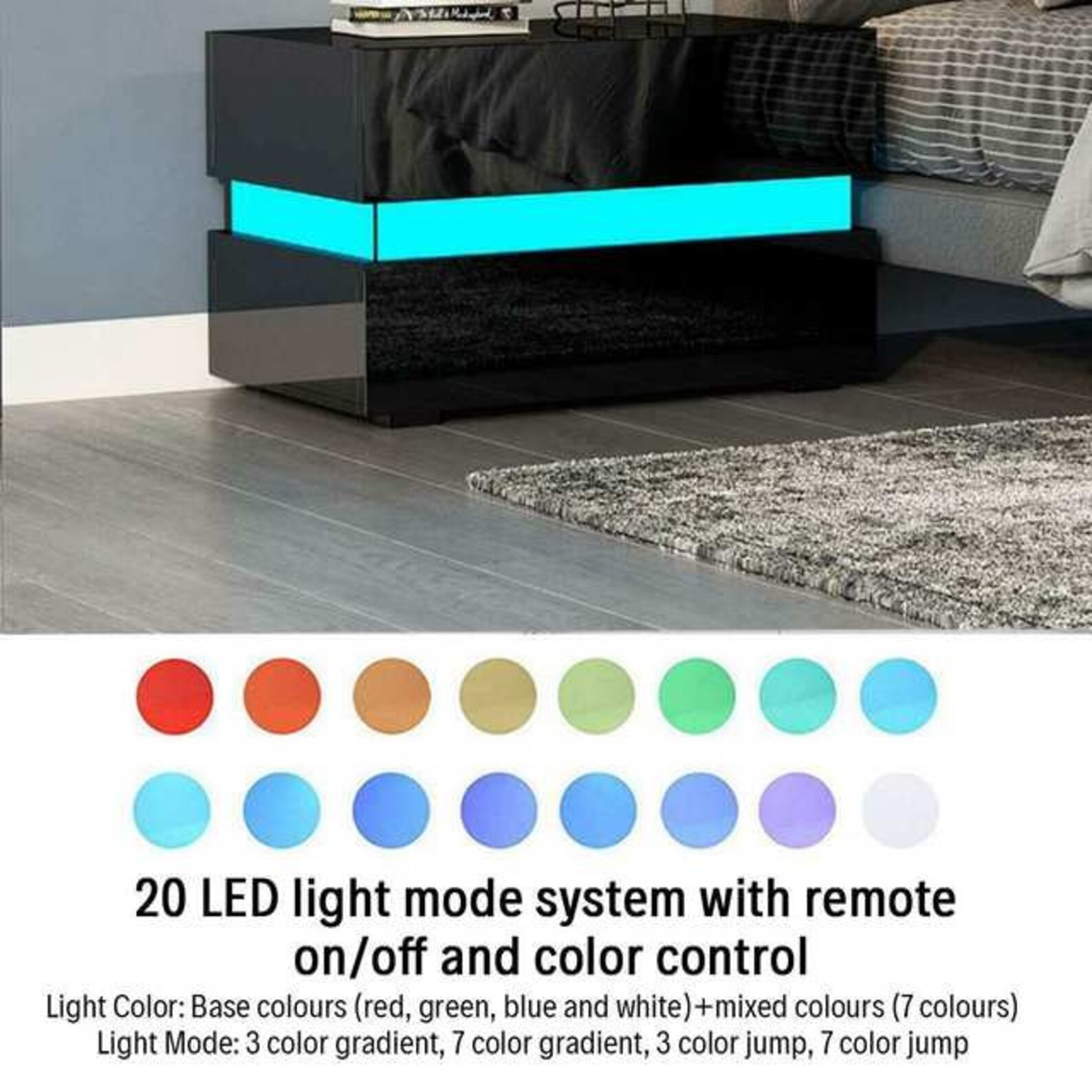 GLOWING Bedside table LED modern gamer furniture black or Etsy