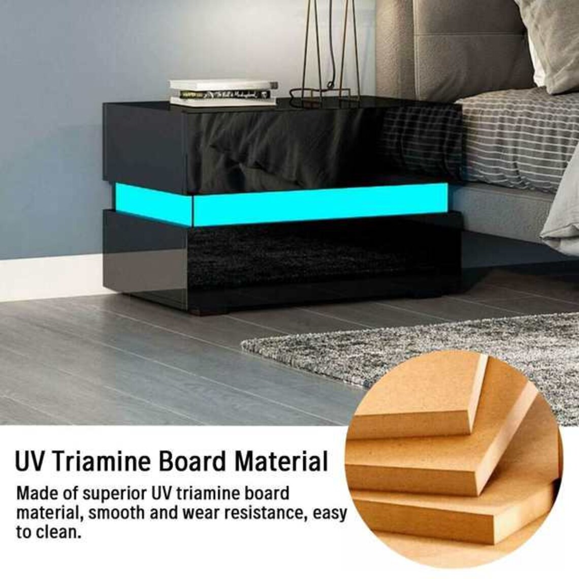 GLOWING Bedside table LED modern gamer furniture black or Etsy