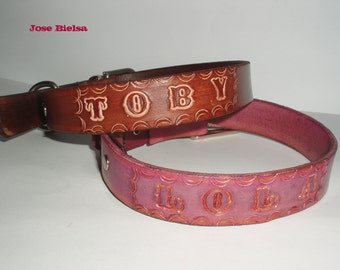 Personalized Leather Dog Collar Handmade Craftwork // Belt Dog // Dog Collar with name