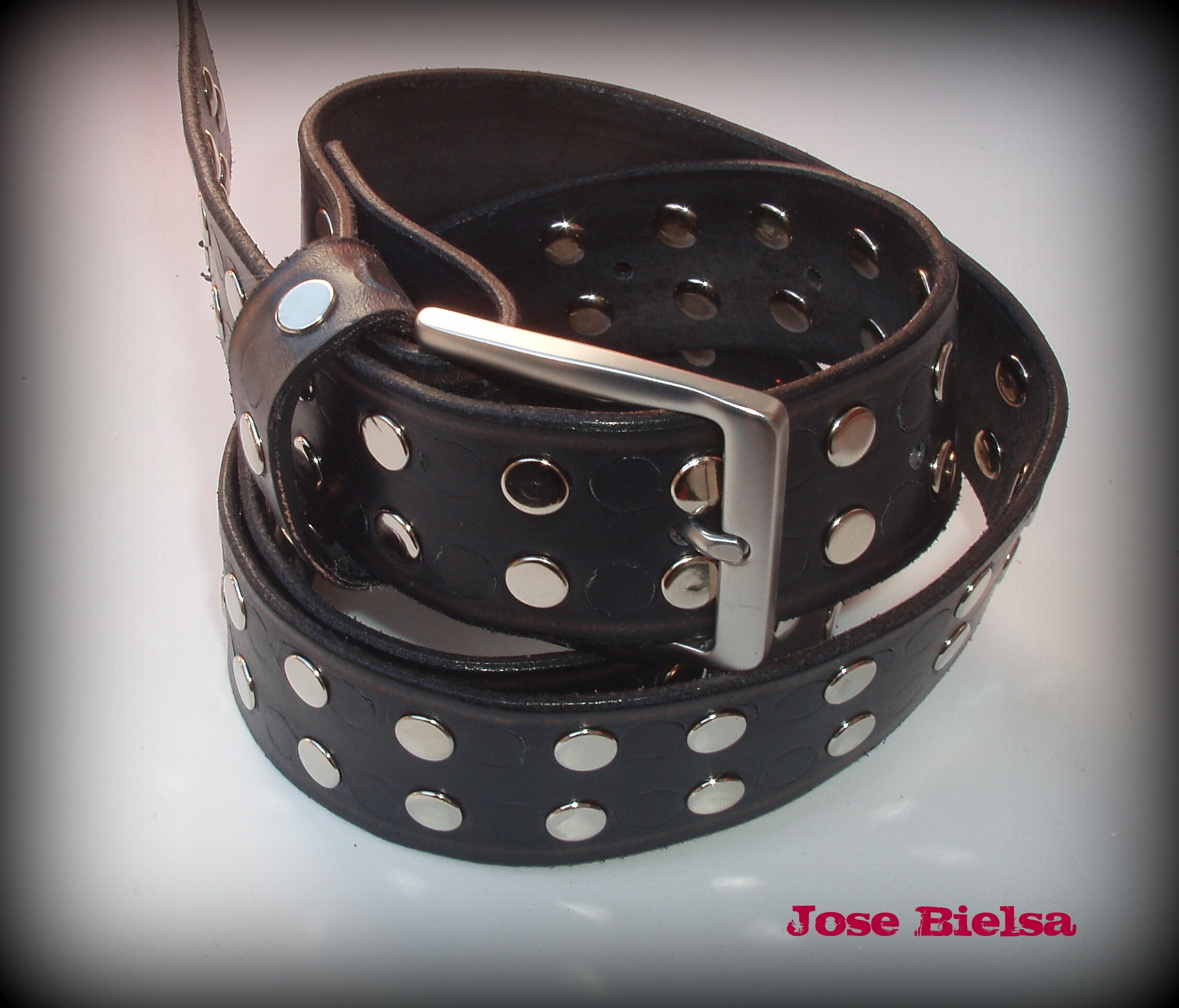 Wide Leather Studded Belt - Handmade - Handcrafted - Woman 