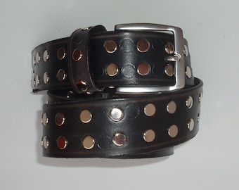 Wide Leather Studded Belt - handmade - handcrafted - woman - man - unisex