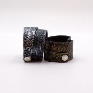 Asymmetric Embossed Leather Bracelet  &quot;Don&#39;t Stop Music&quot; Colection Handmade