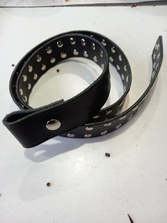 Studded Black Wm’s Leather Belt Sz S/M(no label please see measurements) Wide Leather Studded Belt Strap Without Buckle - Handmade  main image 3