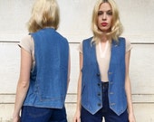 Vintage 70s Brittania Blue Jean Star Button Cinched Waist Gold Stitched Hippie Denim Vest M L
