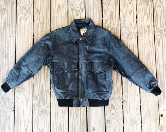 Vintage 80s 90s Fortress Aviator Black Leather A2