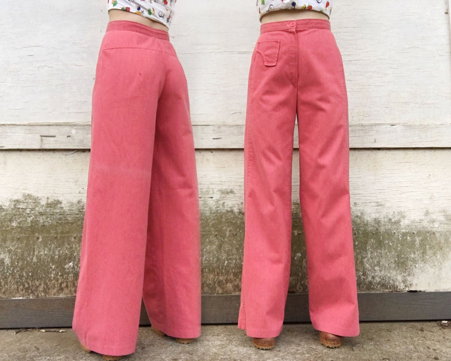 Vintage 60s Bobbie Brooks High Waisted Light Red Knit Hippie Bell Bottoms  Slacks Pants 25 X 31.5 