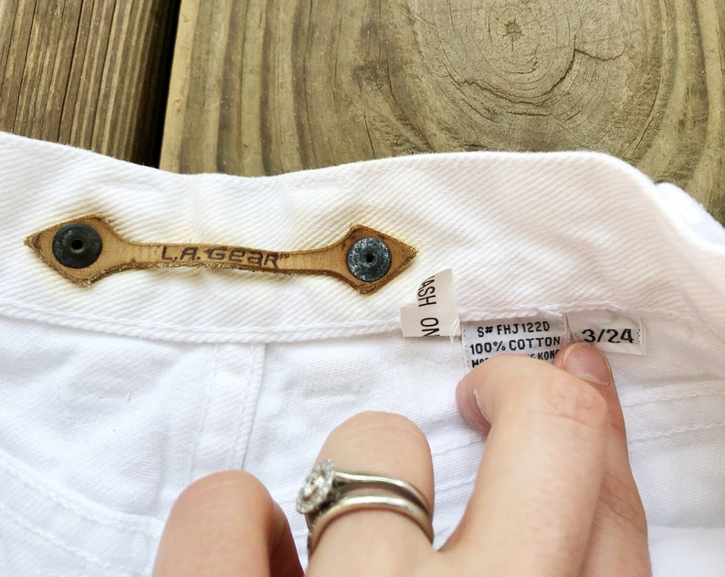 Vintage 80s 90s LA Gear High Waisted White Denim Accented Trim Tapered Jeans XS 24 x 27.5