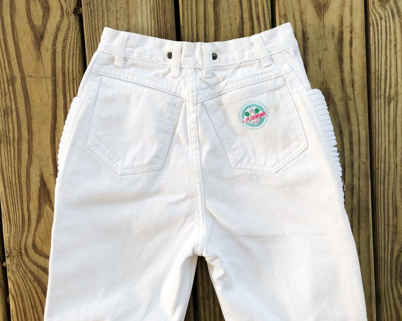 Vintage 80s 90s LA Gear High Waisted White Denim Accented Trim Tapered Jeans XS 24 x 27.5