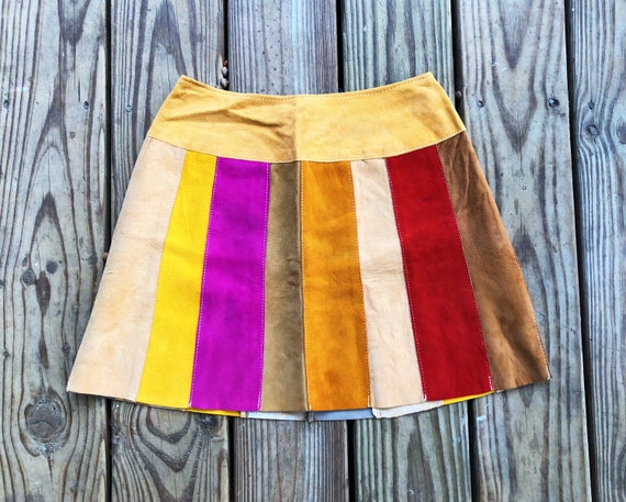 Vintage 60s Patchwork Suede Multicolor Rainbow Hig