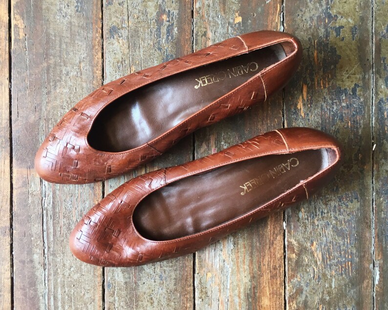 Vintage 80s Cabin Creek Dark Brown Woven Leather Pointed Toe Etsy
