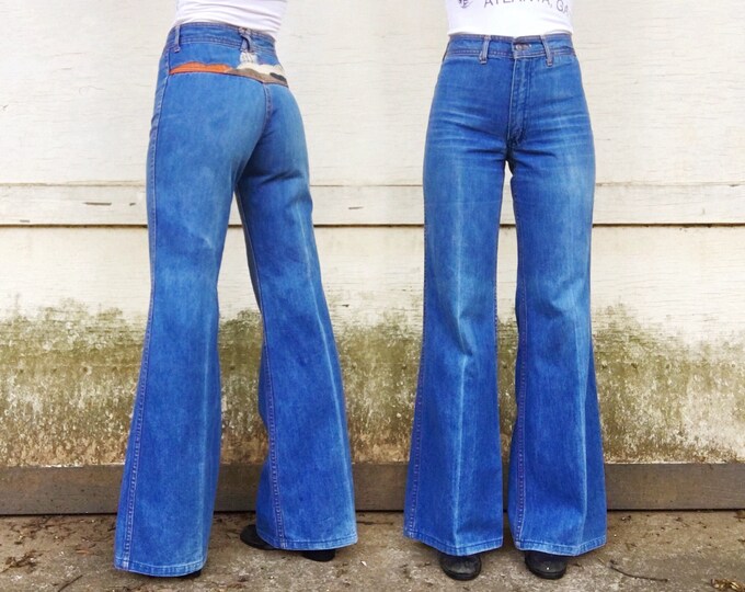 Vintage 70s Faded Glory Appendagez High Waisted Mid Blue Denim ...