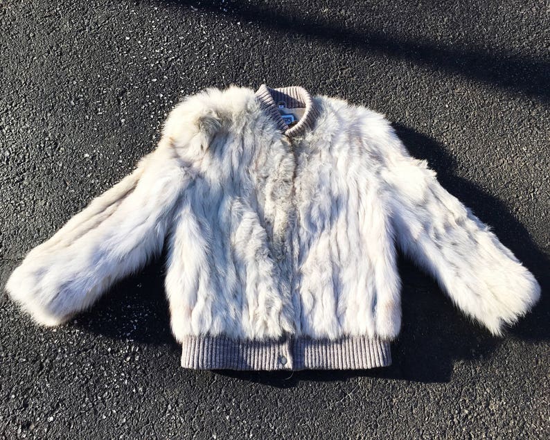 Vintage Saga Fox Fur Hollywood Glamour Long Sleeve Clasp Closure Snap Button Bomber Style Winter Coat M