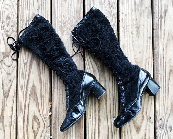 black patent leather gogo boots