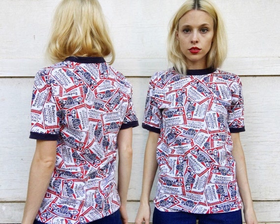 Vintage 70s Allover Budweiser Print Genuine Lager Beer Logo Etsy