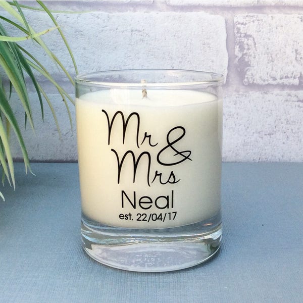 Wedding Gift, Mr and Mrs, Just Married, Wedding candle, Wedding gifts for couples, Scented Candle, Personalised Candle