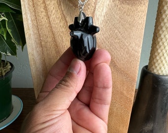 Hand carved Obsidian Heart Pendant (Mexico)