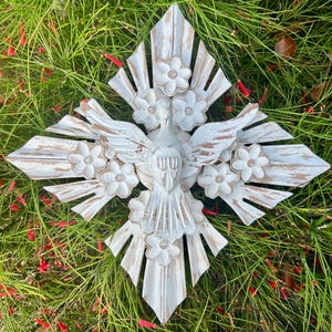 Holy Spirit Dove 13” Wood Wall Plaque Handmade Trinity Decor Carved Religious Home Art