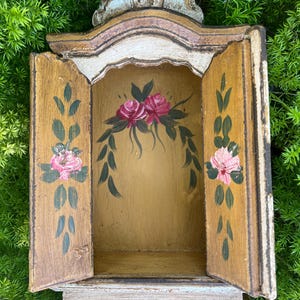 Hand-Painted Wood Catholic Oratory: Vintage Rustic Altar Niche 12” inches