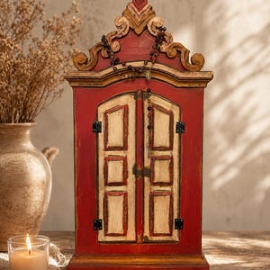 Oratorio de madera hecho a mano de 24 pulgadas de estilo barroco, decoración religiosa de estilo vintage pintada a mano.
