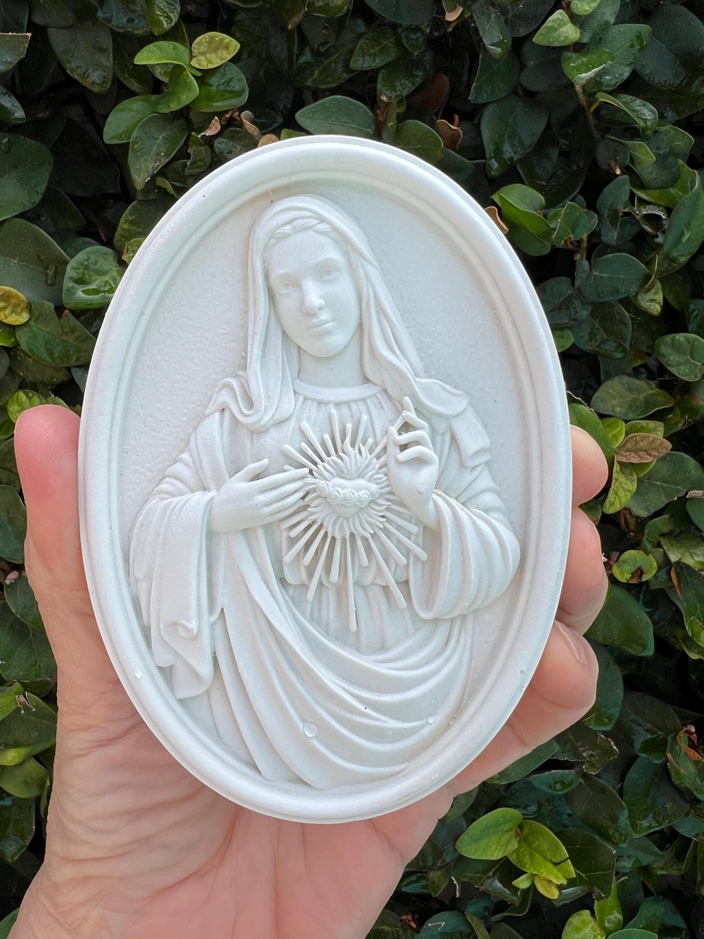 Sacred Heart of Mary Resin Plaque Devotional Art Memorial plaque Virgin Mary wall art