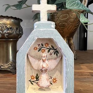 Oratorium Holz handgefertigt Heiliger Geist Gottes Weiße Taube Religiöse Wandnische 6 "Zoll