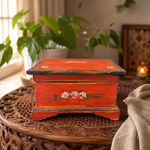 Handgeschilderde bloemen aandenkendoos: shabby-chique houten sieradenkist